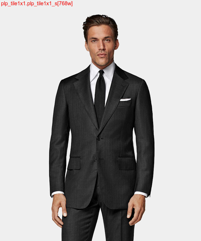 Dark Grey Striped Tailored Fit Milano Suit